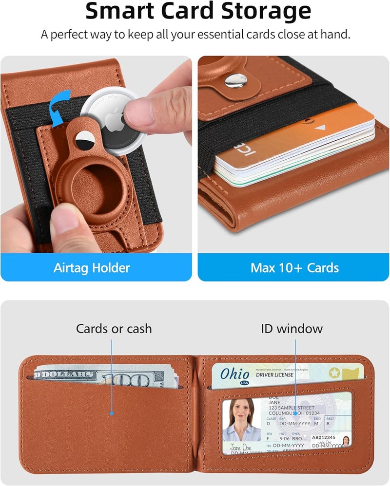 ExtreLife for Magsafe Wallet Stand with Airtag Holder, Strongest Magnetic Wallet for iPhone 17/16/15/14/13/12 Series, ID Window, 4 Card Slots, 10 Cards Holder, Vegan Leather, RFID Blocking, Brown - Image 5